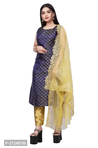 Stylish A-Line Navy Blue Jacquard Jacquard kurta Set