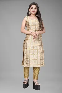 A-Line Beige Woven Design Jacquard kurta Set-thumb1