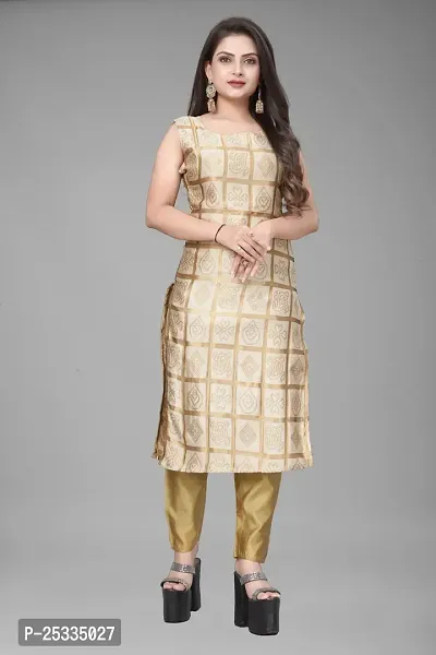 A-Line Beige Woven Design Jacquard kurta Set-thumb2