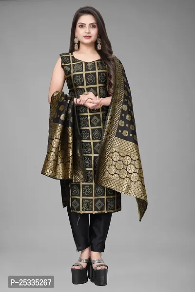 A-Line Black Woven Design Jacquard kurta Set-thumb0