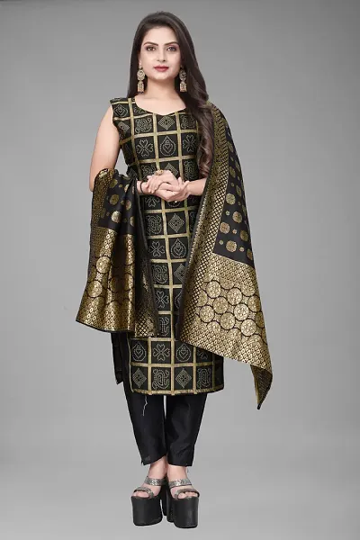 Stylish A-Line Woven Design Jacquard Kurta Set