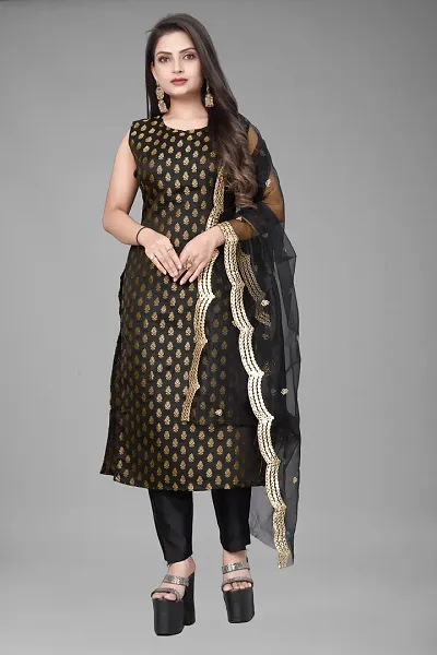 Stylish A-Line Woven Design Jacquard Kurta Set