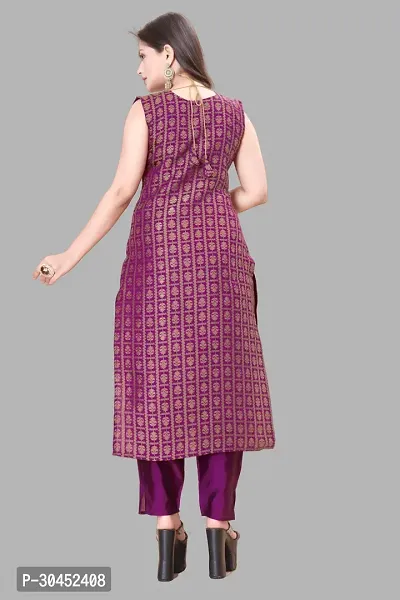 Elegant Purple Woven Design Jacquard A-Line Kurta Pant With Dupatta For Women-thumb3