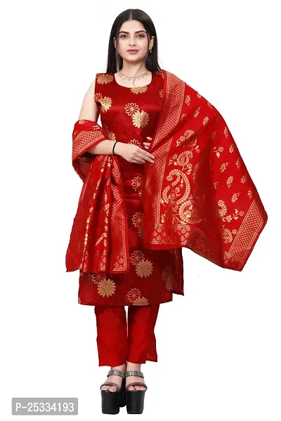 A-Line Red Woven Design Jacquard kurta Set