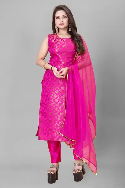 Elegant Banarasi Silk Jacquard Weave Dress Material with Dupatta For Women