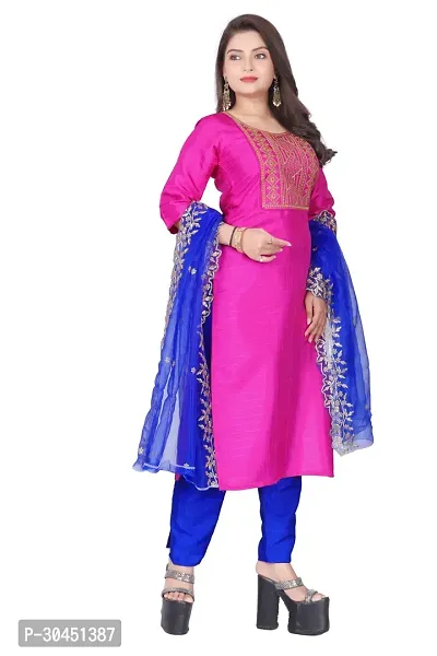 Stylish Pink Silk Kurta, Bottom And Dupatta Set For Women-thumb2