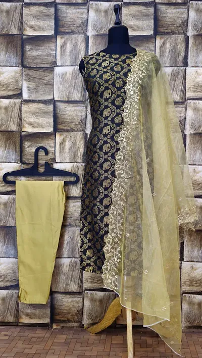 Stylish Jacquard Woven Kurta Bottom Dupatta Set