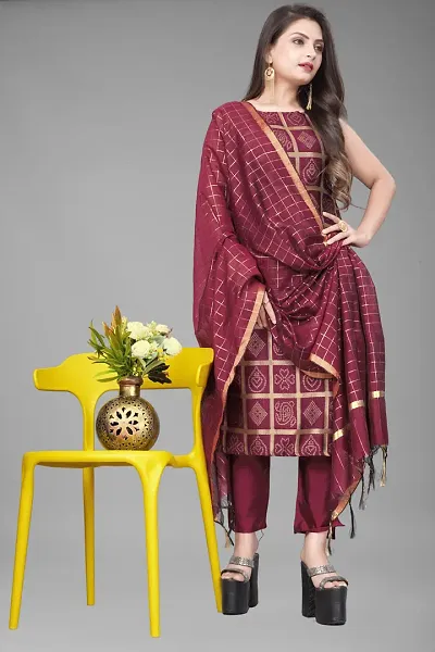 Elegant Jacquard Woven Design Dress Material with Dupatta