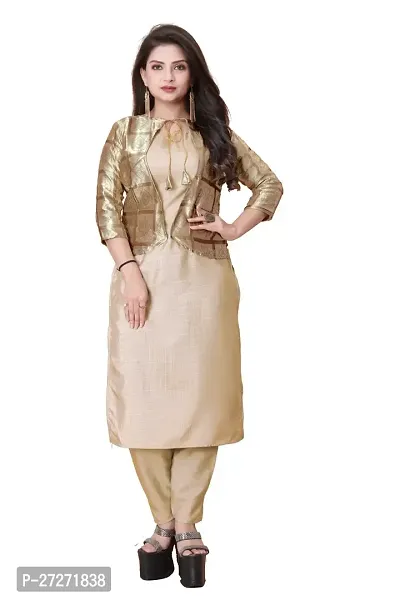 Stylish Soft Silk Kurta With Pant And Koti Set For Women-thumb0