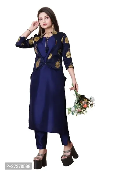 Stylish Soft Silk Kurta With Pant And Koti Set For Women-thumb0