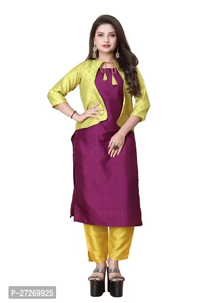 Stylish Soft Silk Kurta With Pant And Koti Set For Women-thumb0