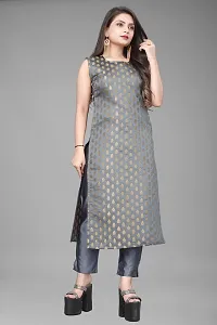 A-Line Grey Woven Design Jacquard kurta Set-thumb1