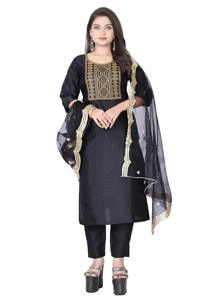 Stylish Silk Kurta, Bottom And Dupatta Set For Women