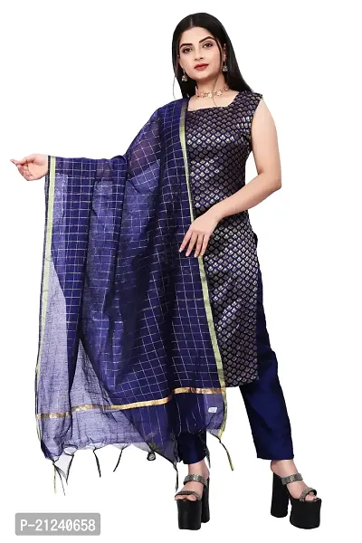 Stylish A-Line Navy Blue Jacquard Jacquard kurta Set-thumb0