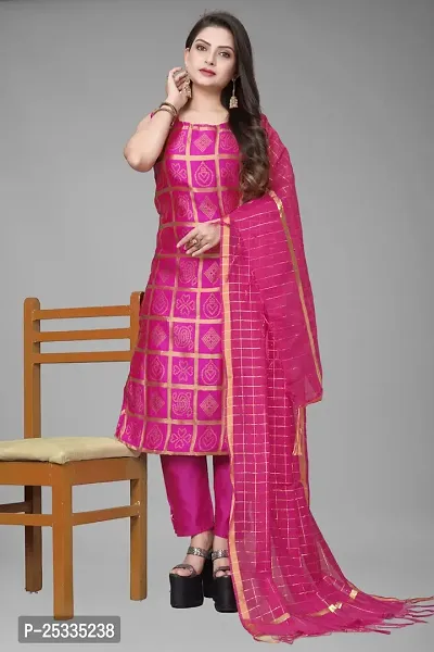 A-Line Pink Woven Design Jacquard kurta Set-thumb0