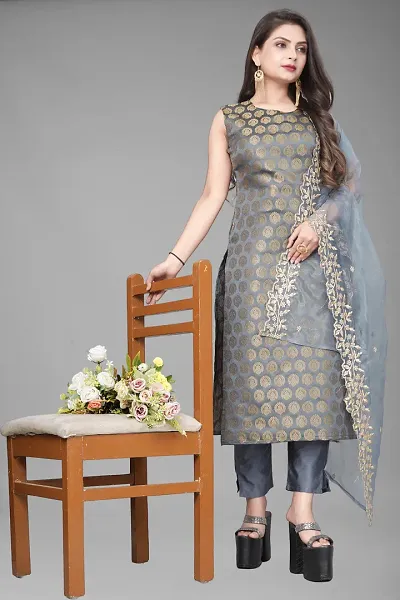 A-Line Woven Design Jacquard kurta Set