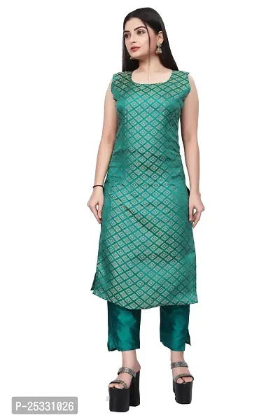 A-Line Black Woven Design Jacquard kurta Set-thumb0