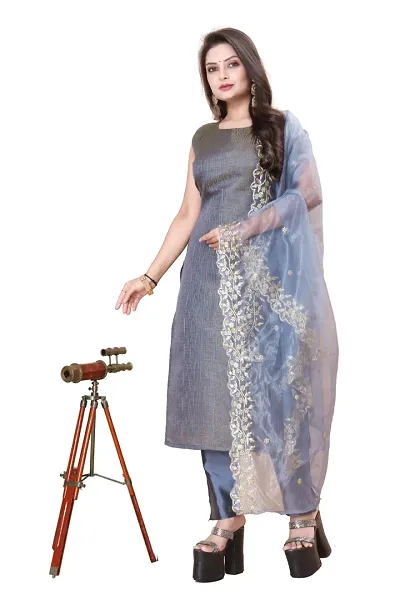 Stylish Jacquard Kurta And Pant With Dupatta Set For Women