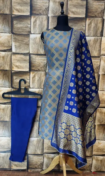 Stylish Jacquard Kurta, Bottom And Dupatta Set For Women