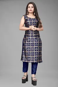 A-Line Navy Blue Woven Design Jacquard kurta Set-thumb1