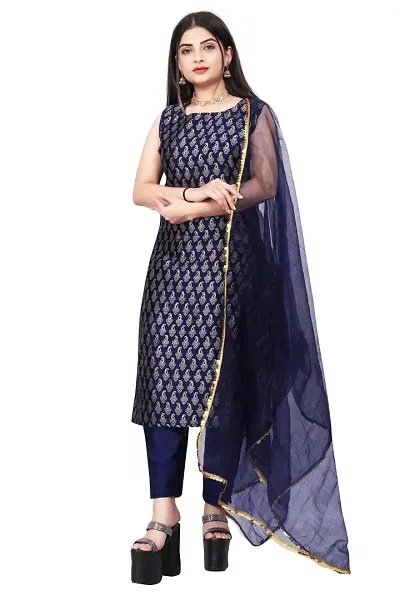 Stylish Fancy Banarasi Silk Kurta With Bottom Wear And Dupatta Set