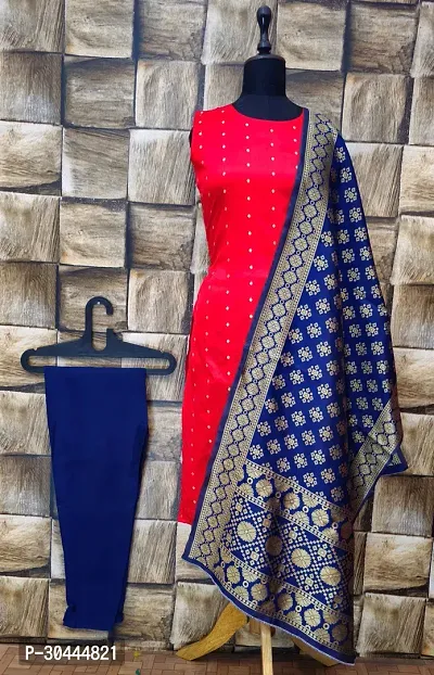 Stylish Red Jacquard Kurta, Bottom And Dupatta Set For Women