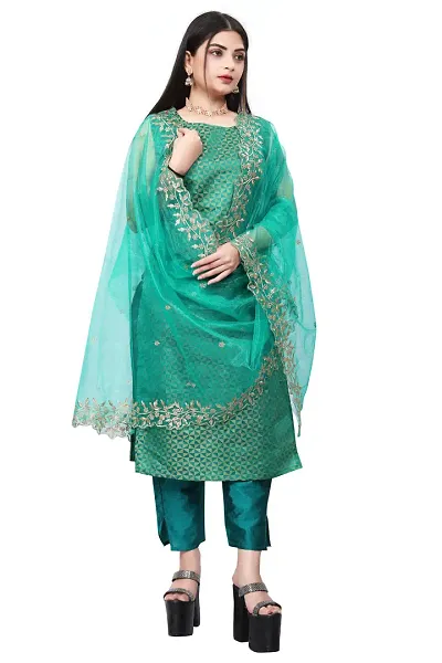 Stylish Fancy Jacquard Unstitched Dress Material Top With Bottom And Dupatta Set For Women