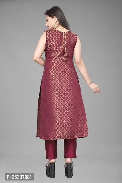 A-Line Maroon Woven Design Jacquard kurta Set-thumb4