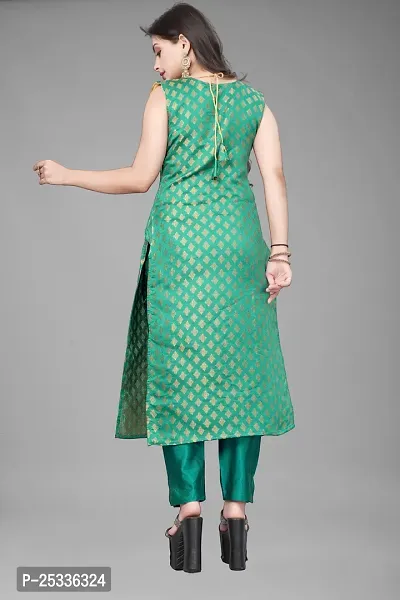 A-Line Teal Woven Design Jacquard kurta Set-thumb3