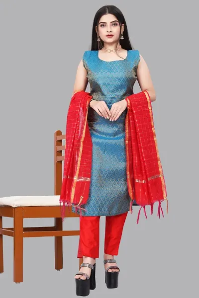 Stylish Jacquard Kurta And Pant With Dupatta Set For Women