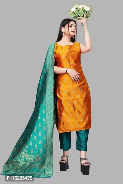 Stylish Fancy Jacquard Unstitched Dress Material Top With Bottom And Dupatta Set For Women-thumb0