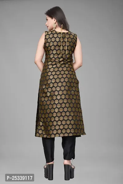 A-Line Black Woven Design Jacquard kurta Set-thumb3