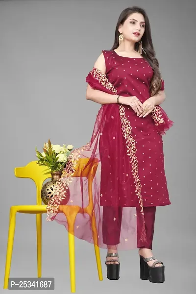 A-Line Maroon Woven Design Jacquard kurta Set-thumb0