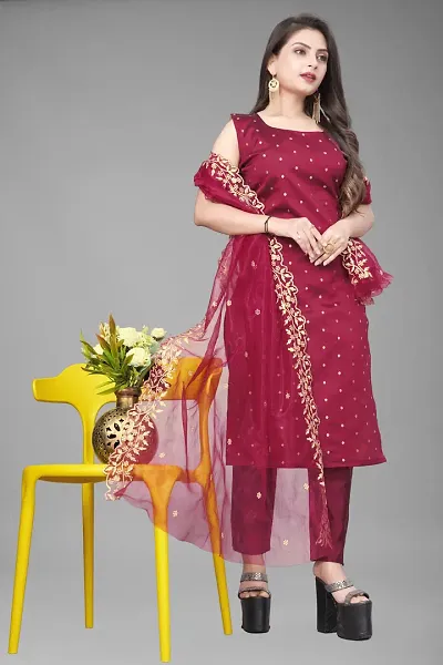 Fancy Jacquard Kurta Set For Women