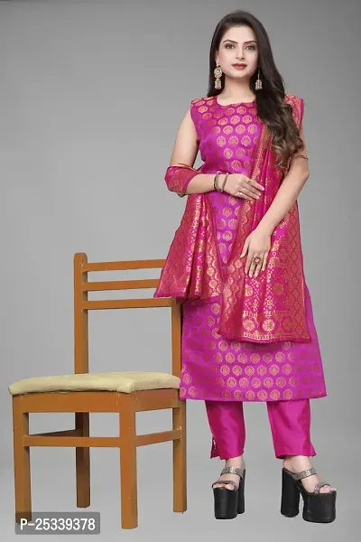 A-Line Pink Woven Design Jacquard kurta Set