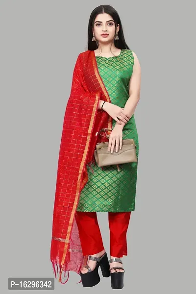 Stylish Fancy Jacquard Unstitched Dress Material Top With Bottom And Dupatta Set For Women