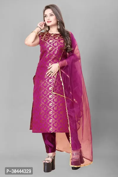 Stylish Purple Jacquard Kurta, Bottom And Dupatta Set For Women