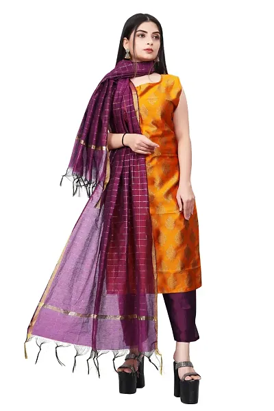 Stylish Jacquard Kurta And Pant With Dupatta Set For Women