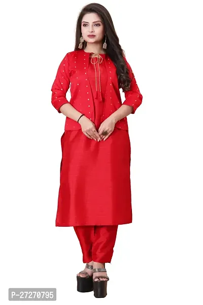 Stylish Soft Silk Kurta With Pant And Koti Set For Women-thumb0