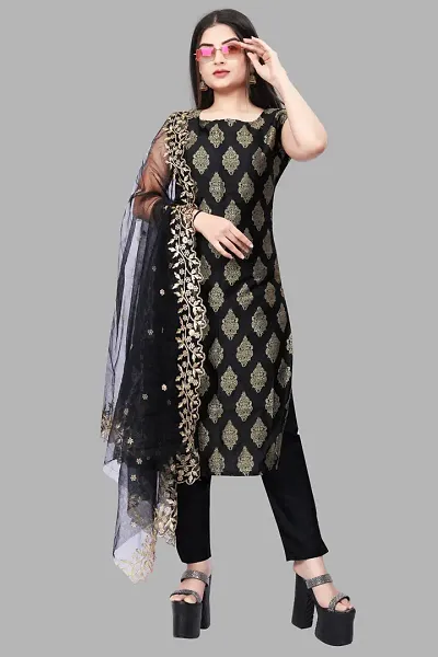 Stylish Jacquard Kurta And Pant With Dupatta Set For Women