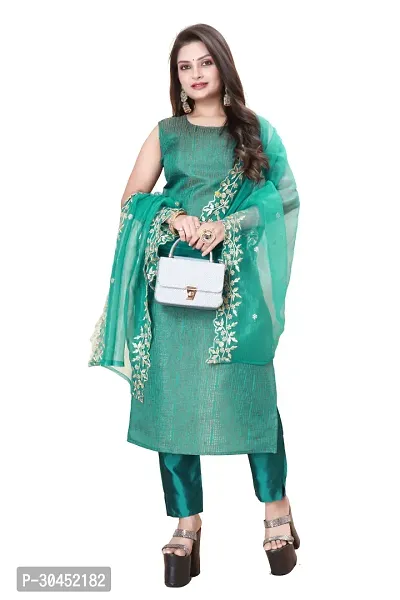 Elegant Teal Woven Design Jacquard Kurta Pant With Dupatta For Women