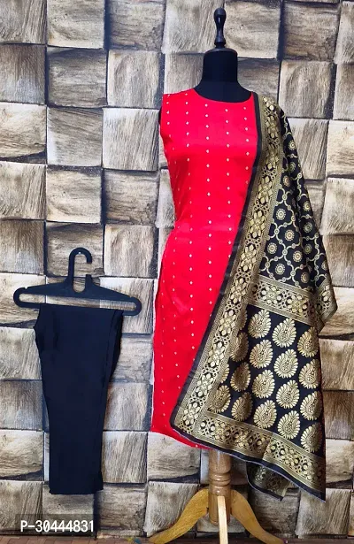 Stylish Red Jacquard Kurta, Bottom And Dupatta Set For Women