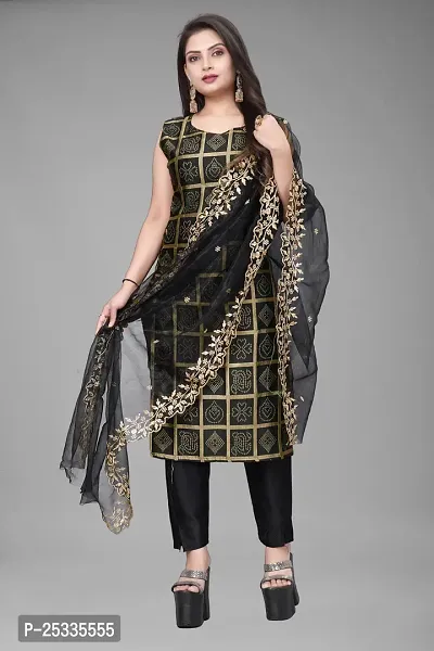 A-Line Black Woven Design Jacquard kurta Set-thumb0