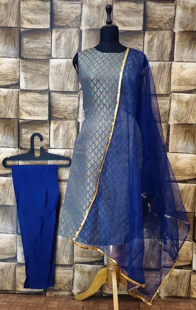 Stylish Jacquard Woven Kurta Bottom Dupatta Set