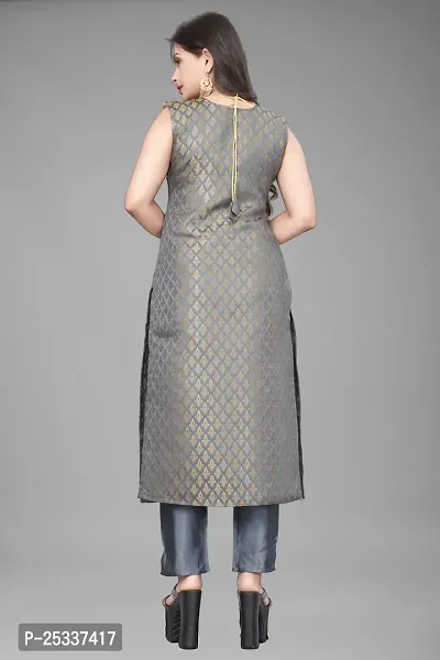 A-Line Grey Woven Design Jacquard kurta Set-thumb4