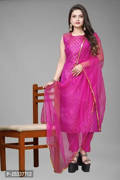 A-Line Pink Woven Design Jacquard kurta Set-thumb0