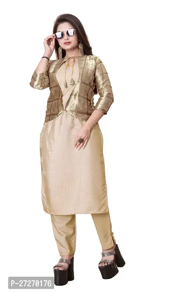 Stylish Soft Silk Kurta With Pant And Koti Set For Women-thumb0