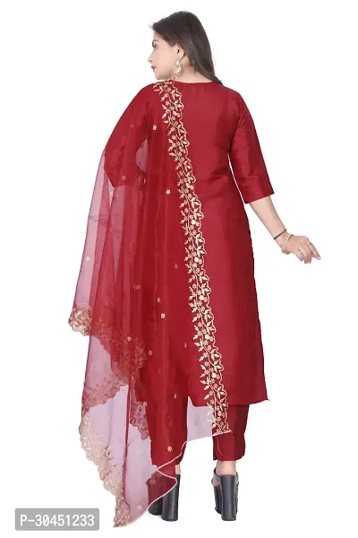 Stylish Maroon Silk Kurta, Bottom And Dupatta Set For Women-thumb3