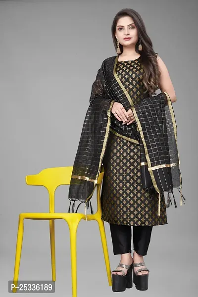 A-Line Black Woven Design Jacquard kurta Set-thumb0