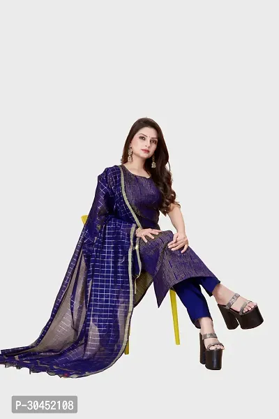 Elegant Navy Blue Woven Design Jacquard Kurta Pant With Dupatta For Women-thumb0